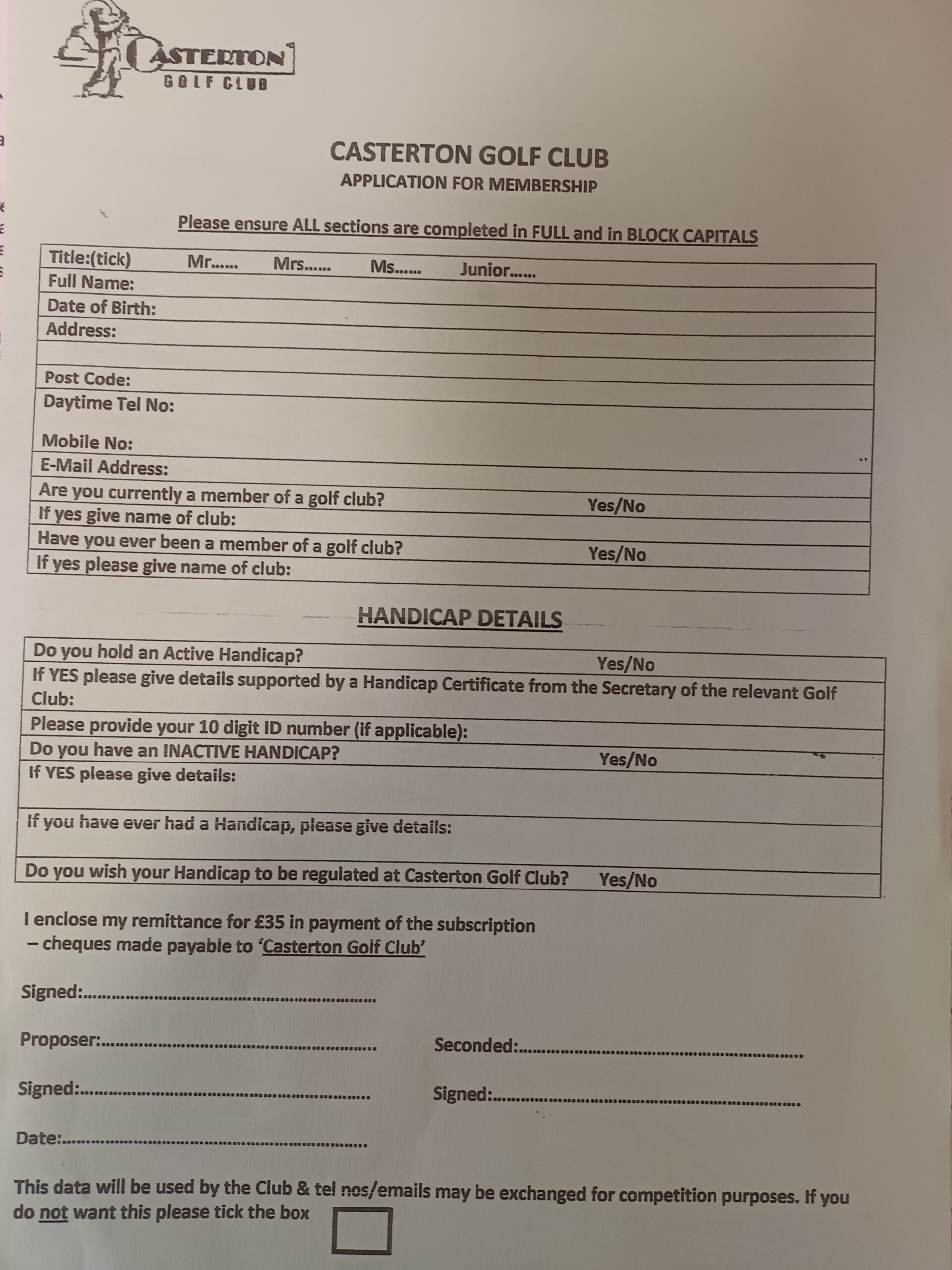 Casterton Golf Club Casterton Golf Club Membership Registration